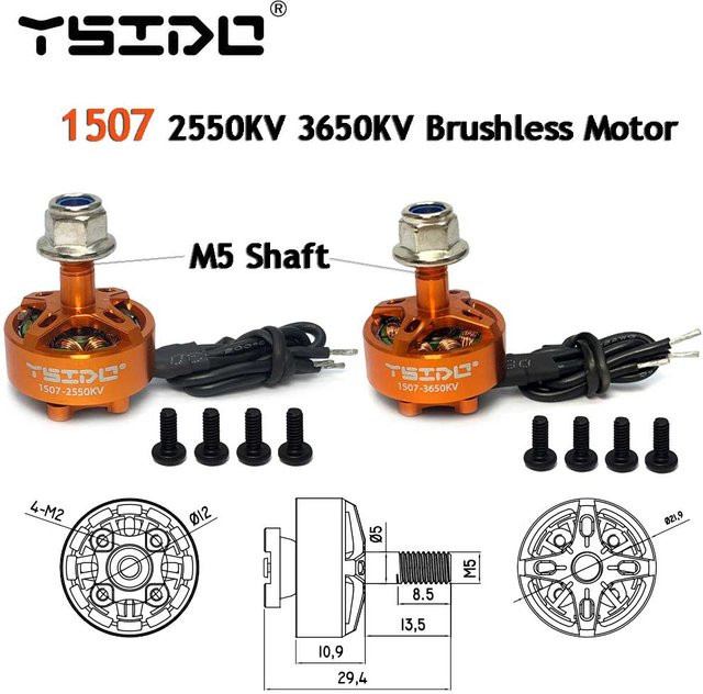 YSIDO 1507 Bürstenloser Motor mit M5 Welle, 2550KV oder 3650KV, Orange, für Cineboy 146mm/Cloud-149 149mm Rahmen und Sprog RC FPV Racing Drohnen - Bild 1