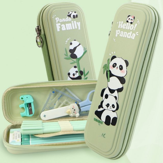 SQUMIDER Federmäppchen Panda Hartschalen Schreibwarenbox aus Kunststoff in Grün - Bild 1