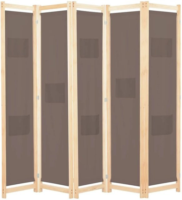 vidaXL 5-teiliger Raumteiler aus Kiefernholz und Stoff in Braun, Höhe: 170 cm, Breite: 200 cm, Tiefe: 4 cm - Bild 1