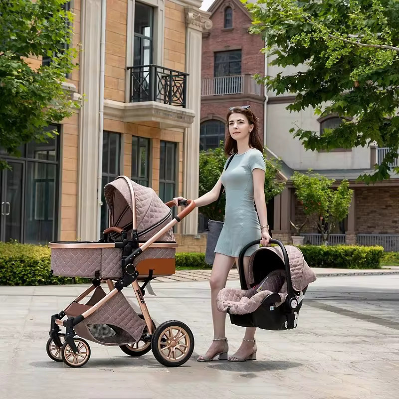 ALYIKOU 3-in-1 Kinderwagen Reisesystem mit Babywanne, Sportsitz und Autositz in Braun mit atmungsaktivem Mesh-Gewebe und leichtem Aluminiumrahmen - Bild 2