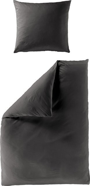 BIERBAUM Mako-Satin Bettwäsche Set aus Baumwolle in Grafit mit Bettbezug und Kissenbezug, B/T/H: 135 x 200 cm und 80 x 80 cm - Bild 1