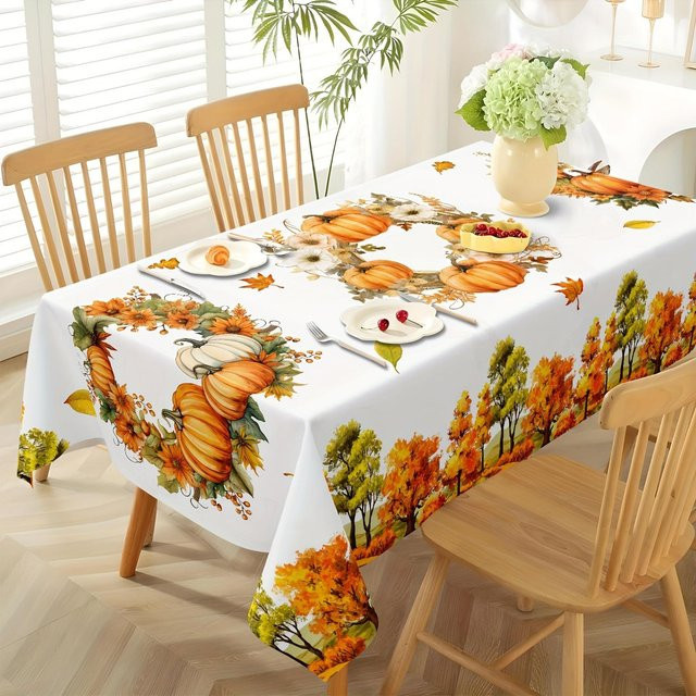 Wasserdichte Herbstkürbis Tischdecke von JINGYUE Pet mit Blumenmuster, rechteckig, Mehrfarbig, B: 90 cm, T: 140 cm - Bild 1