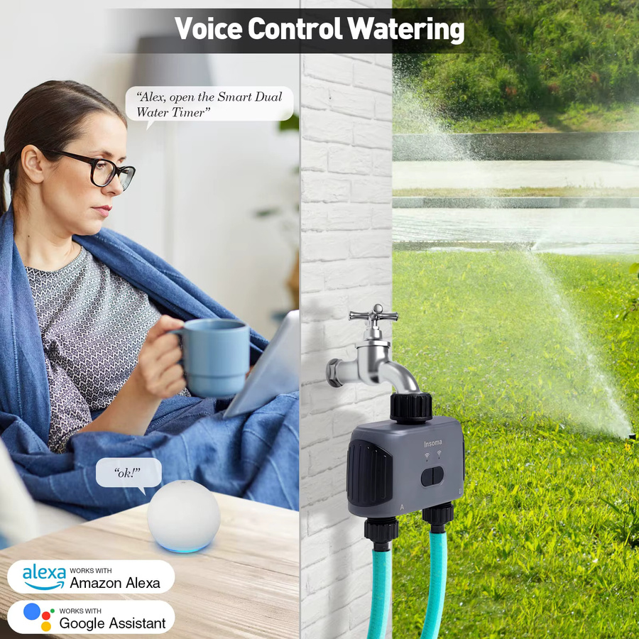 Insoma Automatischer Wasser Timer mit 2 Auslässen via Zigbee und Wifi für dein Garten-Bewässerungssystem, kompatibel mit Alexa - Bild 3