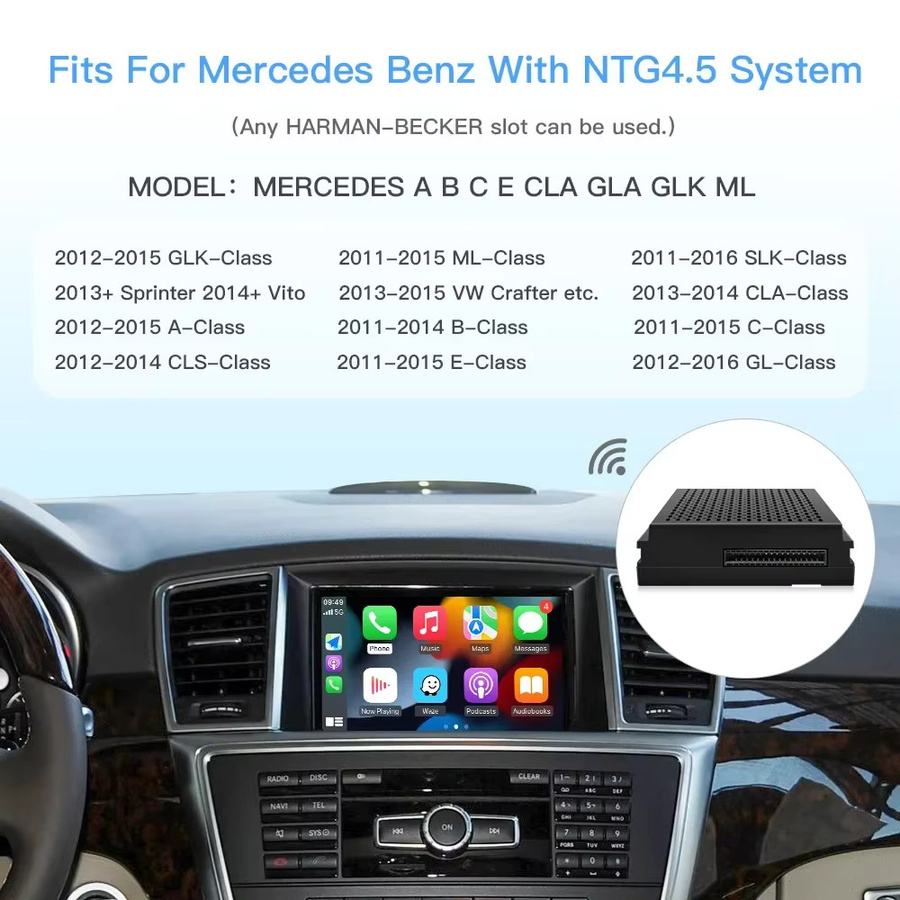 AUTOABC Drahtloses CarPlay und Android Auto Interface für Mercedes Benz B-Klasse W246, C-Klasse W176, GLK W204, X204 mit NTG4.5, Plug-and-Play, Schwarz - Bild 3