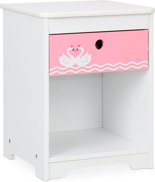 Relaxdays Kinder Nachttisch im Schwan-Design aus MDF, Weiß und Rosa, B/T/H: 41 x 32 x 31 cm - Bild 1