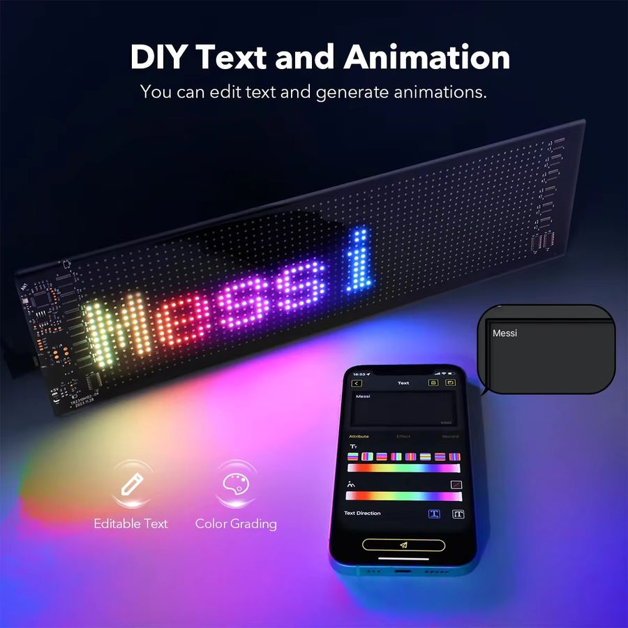 Gyarfas Smart Pixel LED Werbeschild mit BT APP Steuerung und USB 5V für Text, Bilder und Animationen - Bild 6