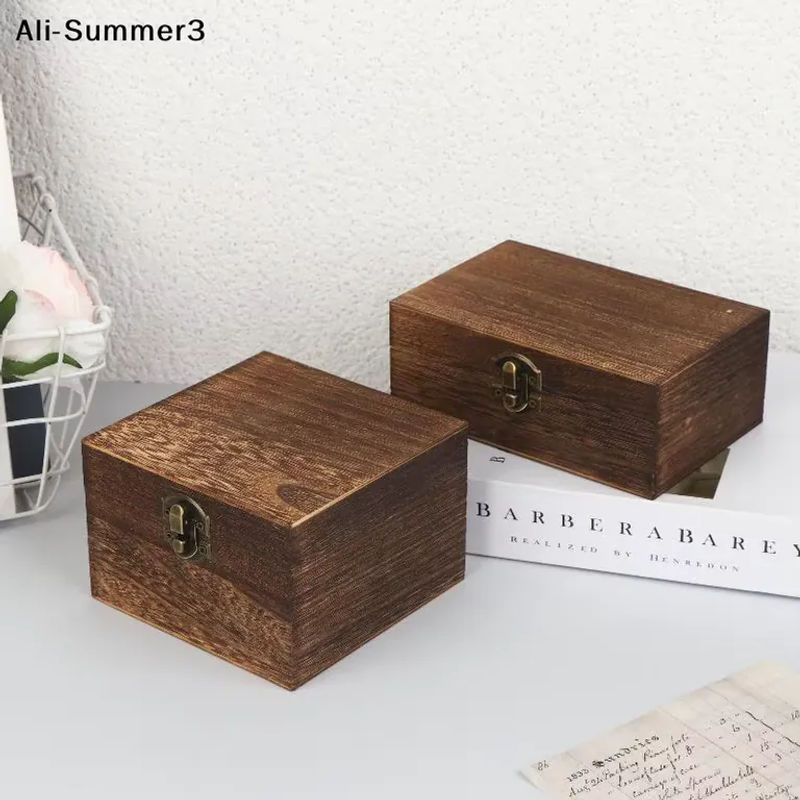 Ys Vintage Holzkiste mit Deckel und Scharnier, quadratische Aufbewahrungsbox aus Holz für Schmuck und Bastelarbeiten - Bild 3