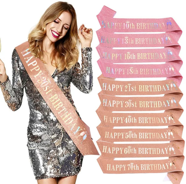 WakaParty Glitzer Schärpe in Pink für Frauen und Mädchen zum Geburtstag - Bild 1