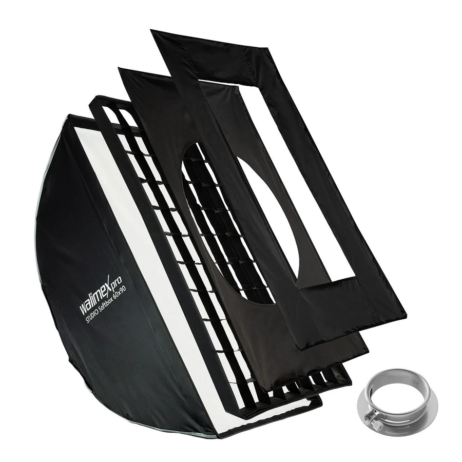 Walimex Pro Studio Softbox mit 360 Grad Schirmfunktion und Grid in Schwarz B/H: 60 x 90 cm für Bowens und Profoto - Bild 2