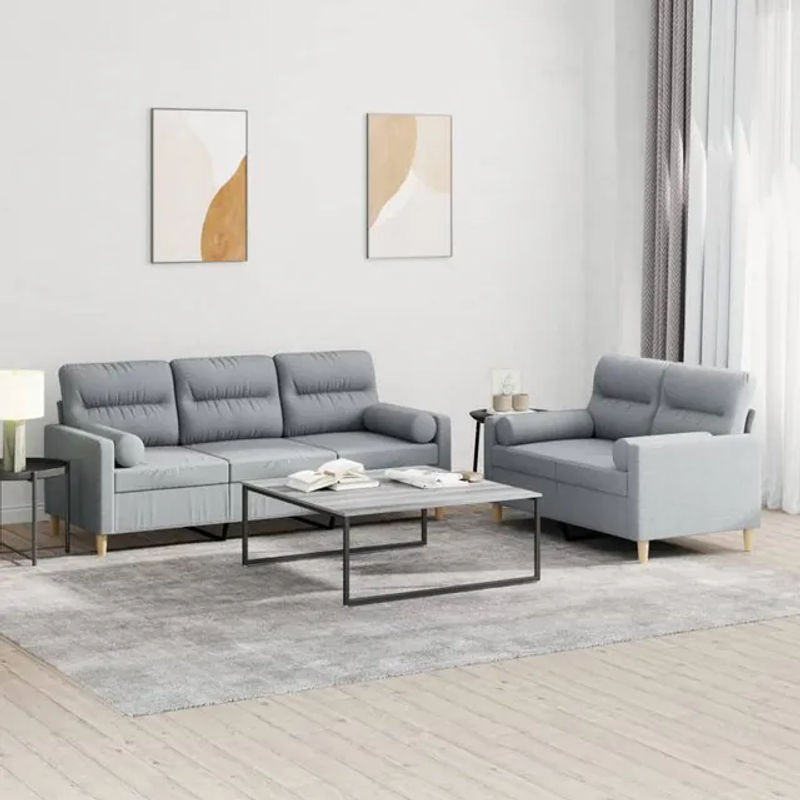 Vidaxl Entspannungsgarnitur mit Kissen in Hellgrau aus Stoff und Metall im modernen Design - Bild 1