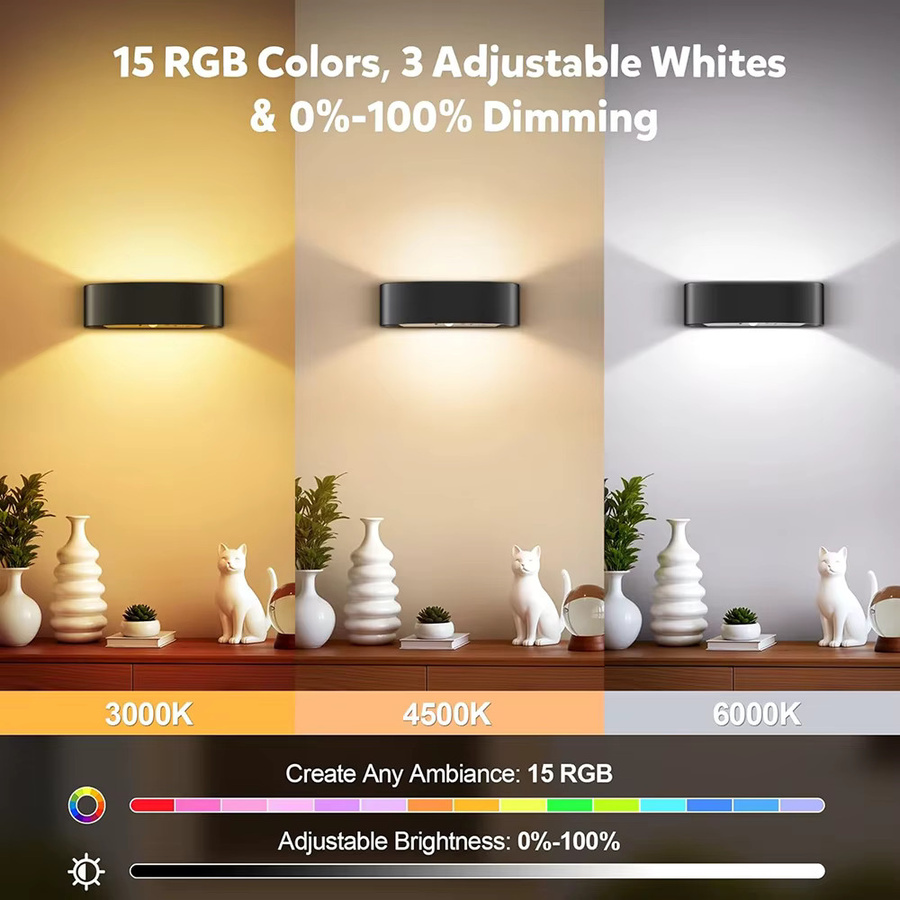2 Stück UMEXUS Moderne LED-Wandleuchten in Schwarz mit Bewegungssensor, RGB Dimmbare Wandbeleuchtung für Auf- und Abwärts-Montage in Wohnzimmer, Flur und Schlafzimmer - Bild 3