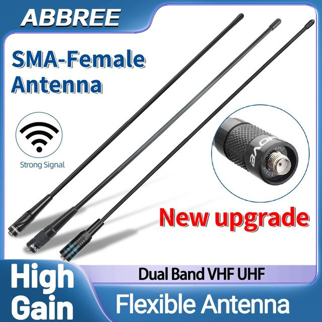 ABBREE Walkie-Talkie-Antenne AR-771 Dualband High Gain Antenne mit SMA-Buchse in Schwarz für Baofeng UV-5R UV 21 PRO V2 5RH und Quansheng UV-K5 - Bild 1