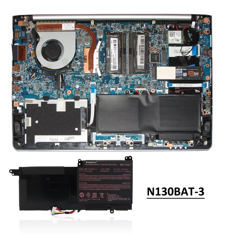 KingSener Akku N130BAT-3 für CLEVO Notebooks, 11,4 V, 36 Wh, Schwarz - Bild 5