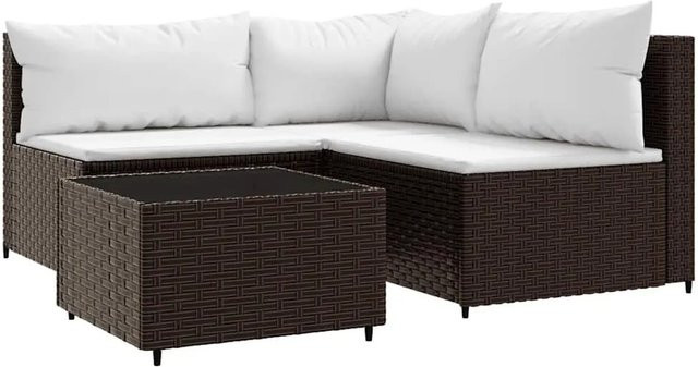 vidaXL 4-teiliges Garten-Lounge-Set aus PE-Rattan in Braun mit cremeweißen Kissen im modernen Design - Bild 1