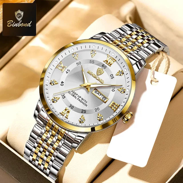 BINBOND Armbanduhr Quarz, Edelstahl, Diamant, Herren - Bild 1