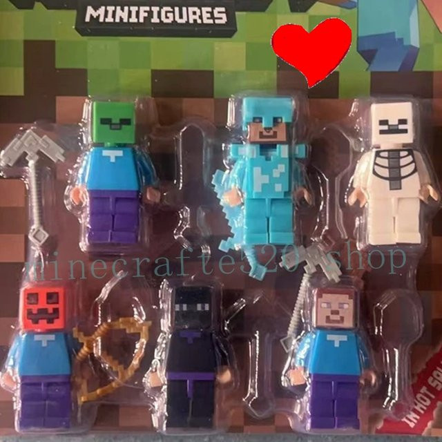 GAGAGIRL Minecraft Mini Bausteine Set mit Steve, Zombie und Diamantschwert, 6-teiliges DIY Figuren-Set, Mehrfarbig - Bild 1