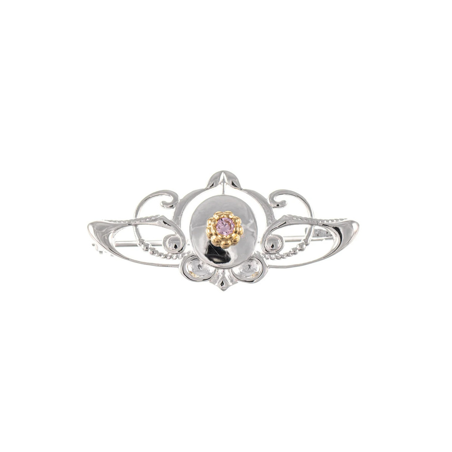 Brosche 925 Silber, teilvergoldet, Zirkonia, rosa, Unisex - Bild 1