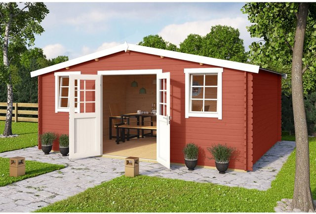Lasita Gartenhaus Wels 5 aus Fichtenholz in Schwedenrot mit Satteldach und Boden, B/T/H: 510 x 400 x 245,1 cm - Bild 1