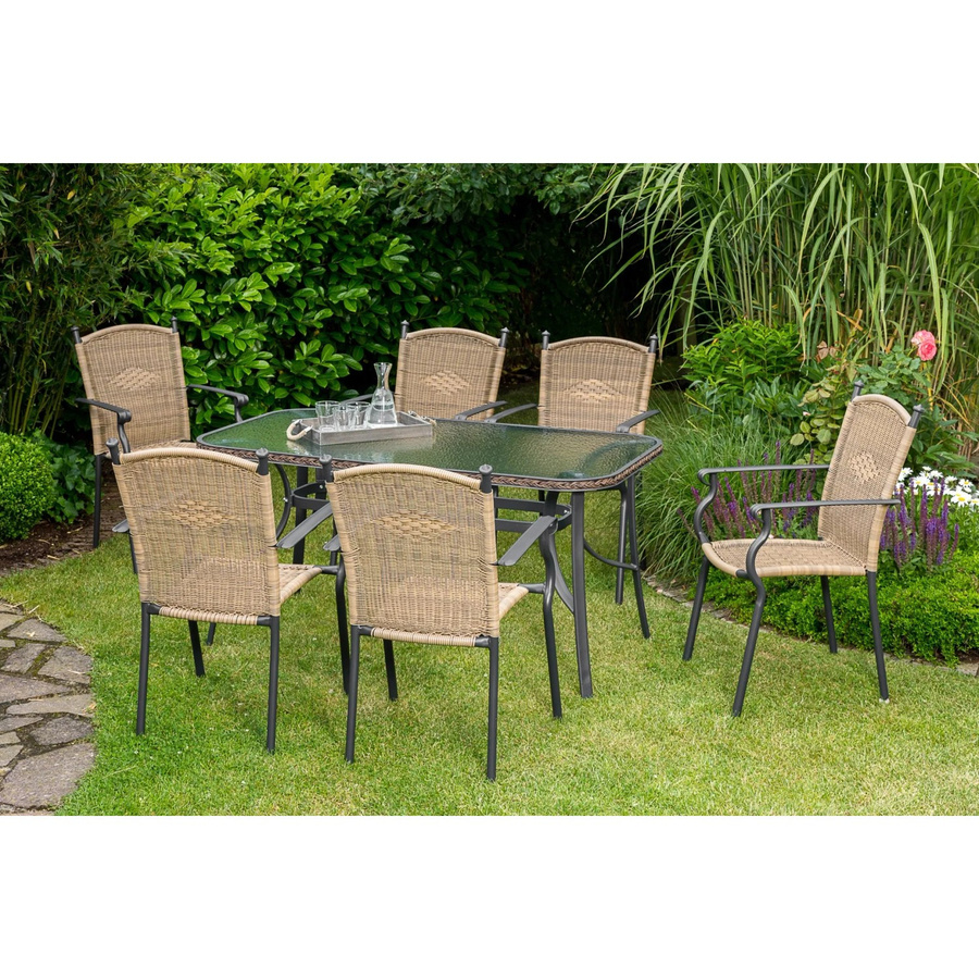 Merxx Gartenmöbelset Roma 7-teilig aus Aluminium und Kunststoff in Grau/Beige/Braun mit Sicherheitsglas-Tischplatte - Bild 2