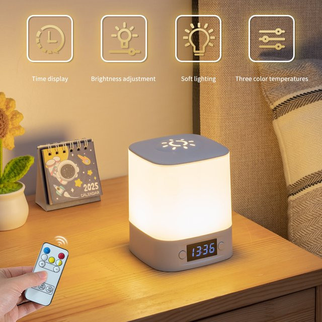 MeeToo LED-Tischlampe in Weiß mit Zeitanzeige, Touch-Bedienung und Dimmfunktion, USB wiederaufladbar als Nachtlicht für Schlafzimmer und Babyzimmer - Bild 1