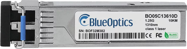 BlueOptics BO05C13610D SFP Transceiver E1MG-LX-OM-8 Kompatibel mit Brocade, 1000BASE-LX, Singlemode Fiber, LC-Duplex, 1310nm, 10KM, DDM, Farbe: Silber - Bild 1