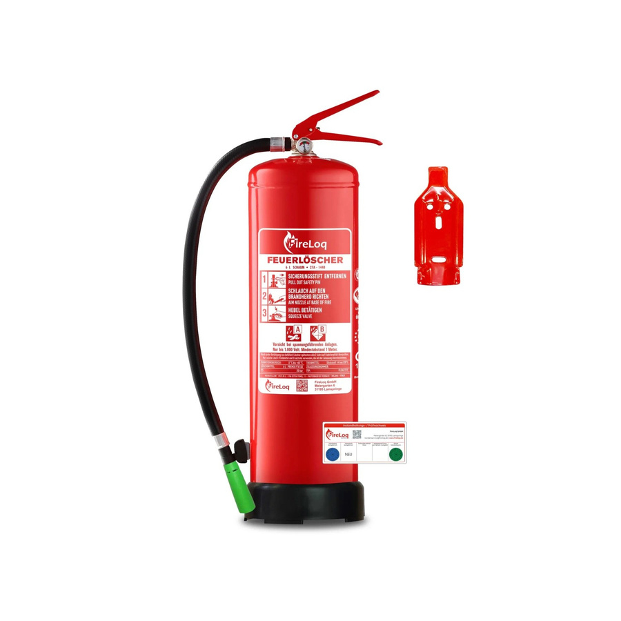 FireLoq Schaumlöscher 6L Fluorfrei 27A 144B in Rot mit Wandhalterung und Prüfnachweis - Bild 2
