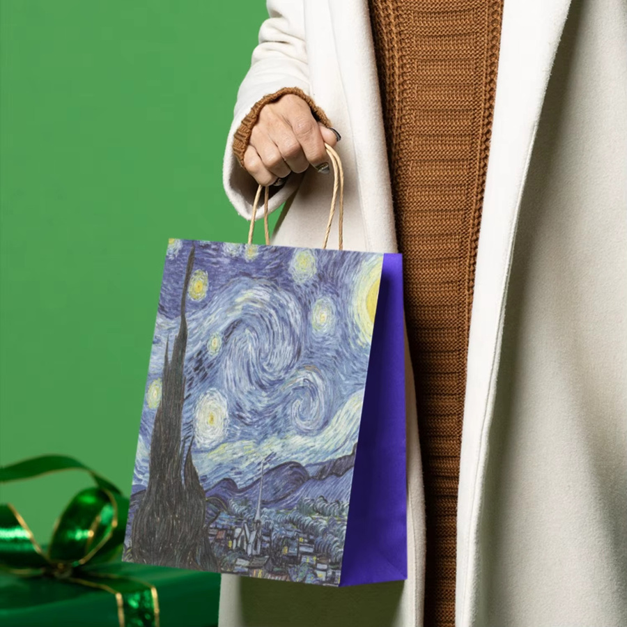 10 Stück Van Gogh Starry Night Papiertüten als künstlerische Geschenktüten und Einkaufstaschen B: 21,08 cm, T: 7,87 cm, H: 21,08 cm - Bild 2