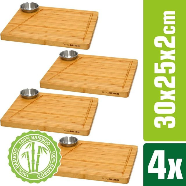 DuneDesign 4er Set Schneidebretter aus Bambus mit Dipschale, rechteckig, B/T: 30 x 25 cm, beige/braun - Bild 1