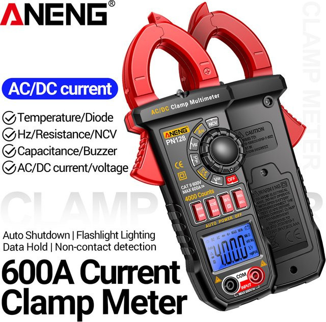 ANENG PN128 Zangenamperemeter Multimeter mit AC/DC Spannung, 600A Stromzange, True RMS und NCV Induktions-Tester in Rot - Bild 1