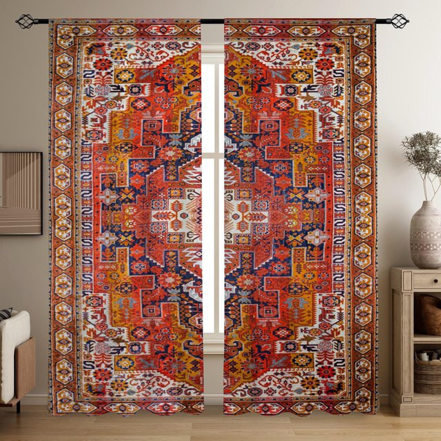 2er-Set Yiran Furniture Boho Hippie Fenstergardinen mit Lebensbaum-Motiv, halbtransparent, Multicolor, B: 50 cm, H: 160 cm - Bild 1