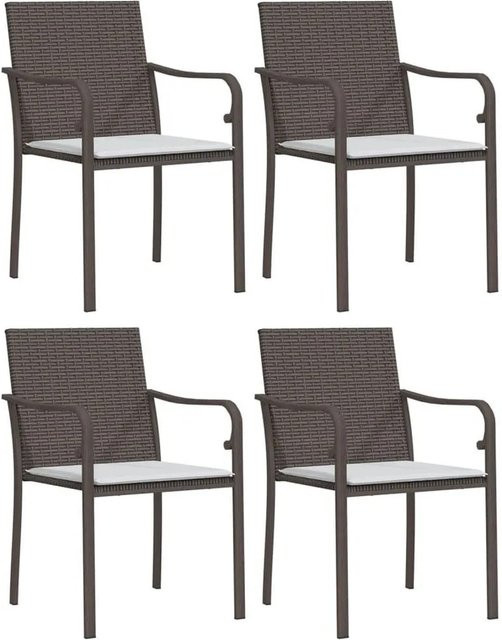 Furnicato Gartenstuhl Set aus 4 Stück in Braun mit Kissen aus PE-Rattan und Stahl, B/T/H: 56 x 59 x 84 cm - Bild 1