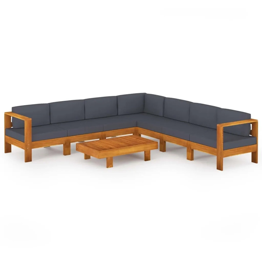 vidaXL 8-tlg Garten-Lounge-Set Modell 4 aus Akazienholz mit grauen Auflagen - Bild 2