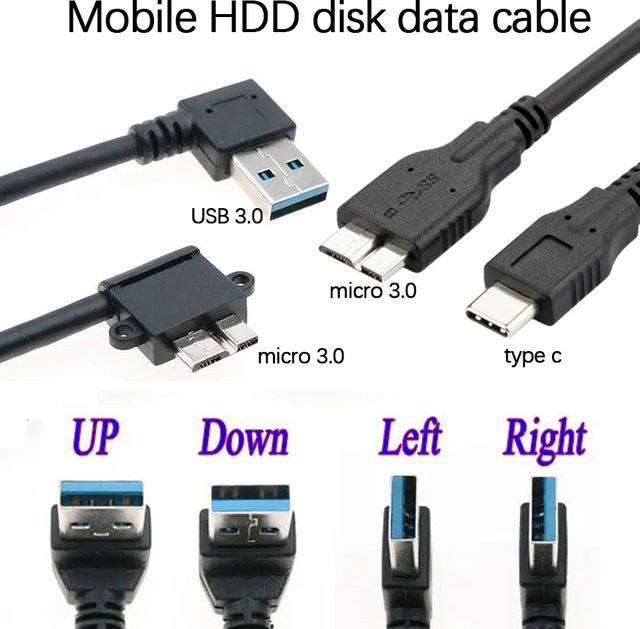ChengHaoRan USB Typ A auf USB Typ C auf Micro B Datenkabel für externe Festplatten in Schwarz - Bild 1