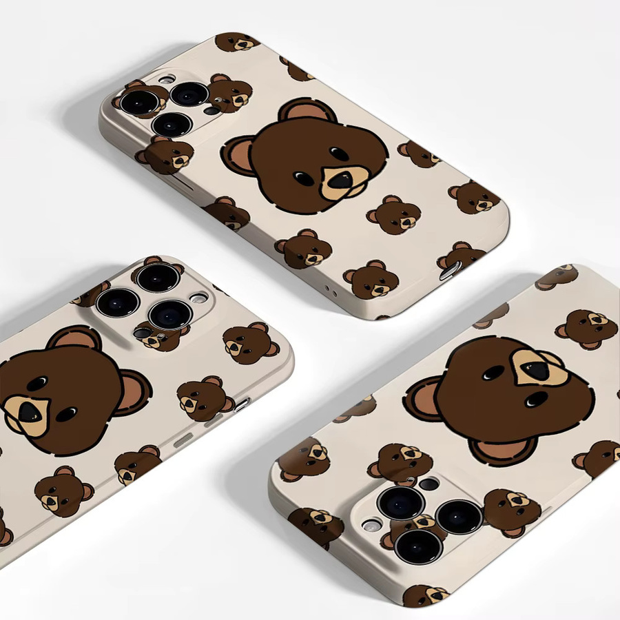 Handyhülle mit Cartoon Braunbär Gesichtern für iPhone 12 bis iPhone 17 Pro Max Plus, doppelschichtige Rückseite, Multicolor - Bild 3