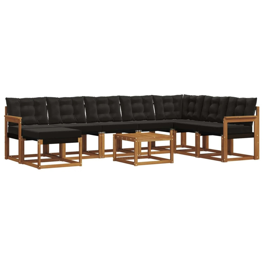 vidaXL Outdoor-Sofagarnitur 9-teilig aus Akazienholz mit Textilene und Kissen, Schwarz und Natur - Bild 2