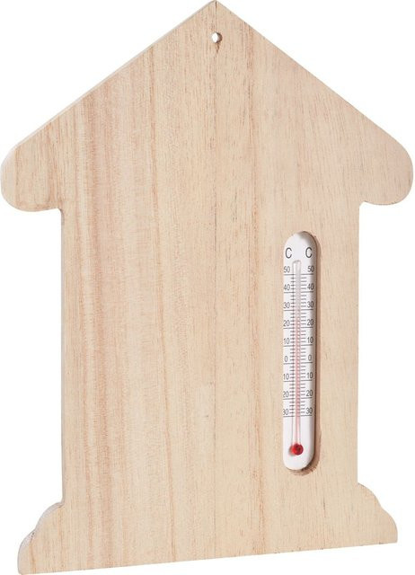 VBS Wandthermometer Haus in Beige aus Rohholz - Bild 1