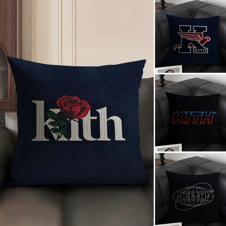 Kissenbezug K-KITH aus organischem Leinen mit doppelseitigem Druck, quadratisch, Weiß und Blau, B/T/H: 30 x 30 x 30 cm - Bild 2