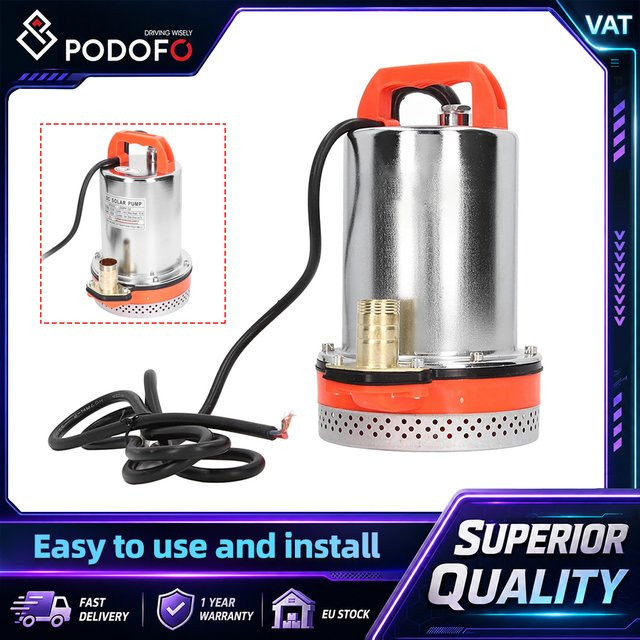 Podofo 12V Solar-Tauchpumpe aus Edelstahl in Silber mit 8 Metern Förderhöhe für Wasserentwässerung, Aquakultur und Tierhaltung - Bild 1