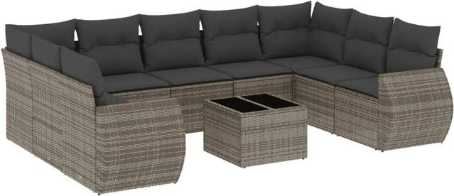 vidaXL 10-tlg. Garten-Sofagarnitur in L-Form aus Polyrattan mit Kissen in Grau - Bild 1