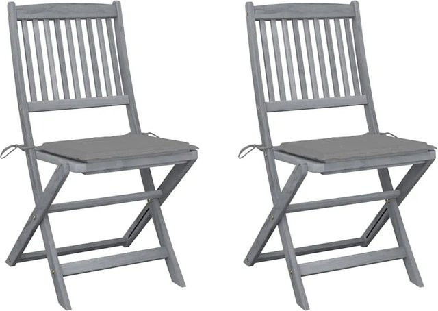 Set aus 2 klappbaren Gartenstühlen von vidaXL aus Akazienholz mit grauen Kissen - Bild 1