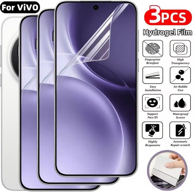3 Stück Hydrogel-Displayschutzfolie für Vivo V20 V23 V27 V29 Y12 Y17S Y21 Y28 Y30S Y30 iQOO Z9 Lite X100 Pro, transparent - Bild 1