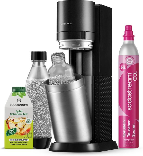 SodaStream Wassersprudler DUO in Titan mit Apfelschorle Sirup Mix, 1x 1 l Glasflasche, 1x 1 l Kunststoffflasche und Quick-Connect CO2-Zylinder - Bild 1