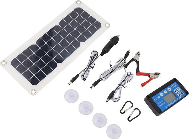 Aneng Solarmodul-Set 30W mit 18V und 5V USB Dual-Ausgang für 12V und 24V in Schwarz - Bild 1