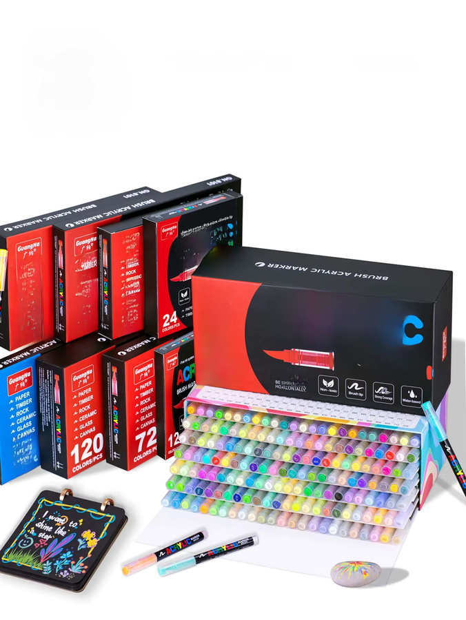 GN Acrylmarker Set mit Pinselspitze für Felsmalerei, Holz und Leinwand, 120 Farben, Multicolour - Bild 4