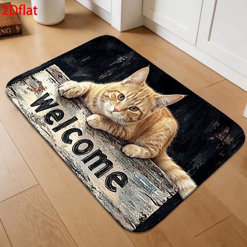 VIKAMA Fußmatte Orange Cat Welcome, rutschfeste Teppichmatte für Flur, Eingangsbereich, Badezimmer und Toilette, B/B/H: 60,0 x 40,0 x 1,0 cm - Bild 4