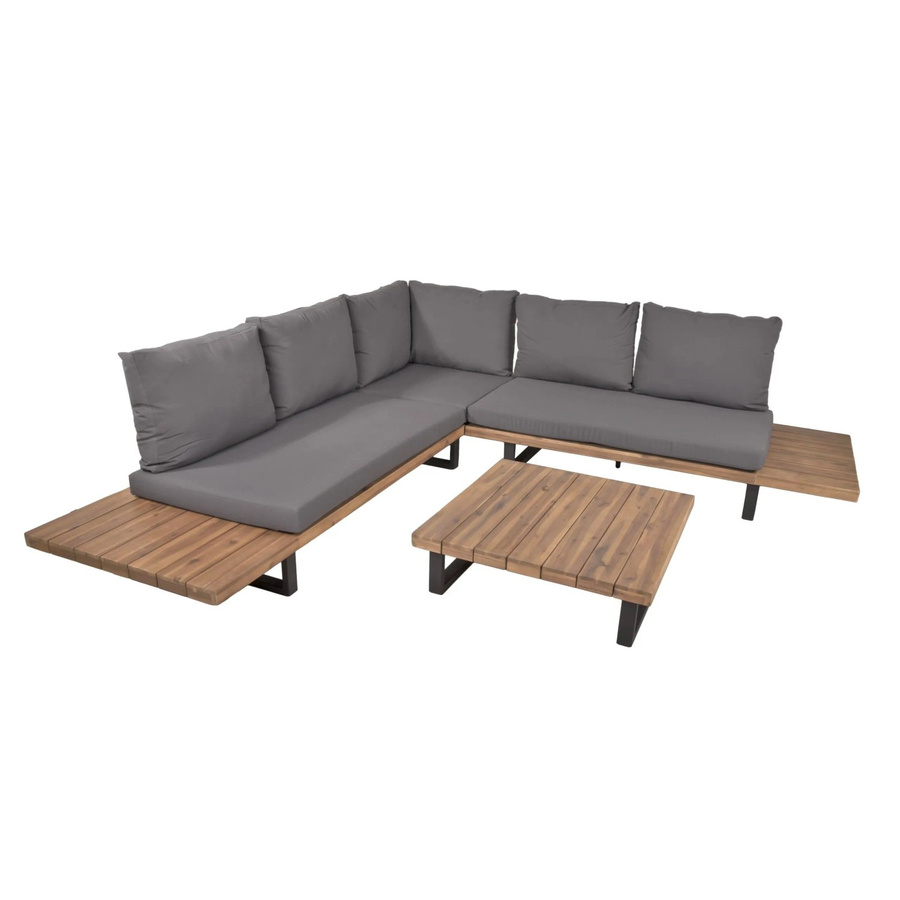 DELUKE Gartenloungeset CECILE 4-tlg aus Stahl und Akazienholz in Schwarz und Grau - Bild 2