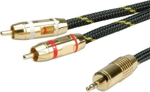 Roline Audio Anschlusskabel 3,5mm Klinke auf 2x Cinch, 5,00 m, Schwarz/Gold, geschirmt - Bild 1