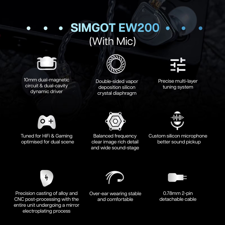 SIMGOT EW200 In-Ear HiFi-Kopfhörer mit 10 mm SCP-Membran und Dual-Magnet-Circuit in Silber - Bild 3