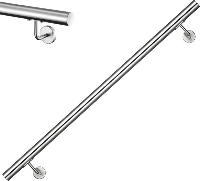 AICA Handlauf Komplettset aus Edelstahl in Silber, gebürstet, Länge: 120 cm, inklusive Befestigungsmaterial - Bild 1