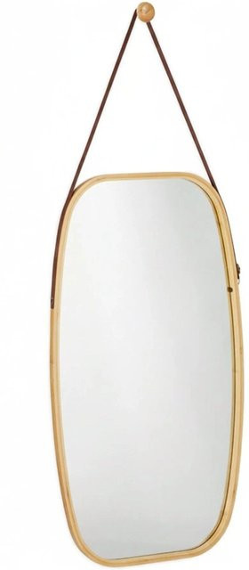 Relaxdays Wandspiegel aus Bambus und Glas in Braun, oval und verstellbar mit Riemen, B/H: 43,5 x 76,5 cm, Tiefe: 1,5 cm - Bild 1
